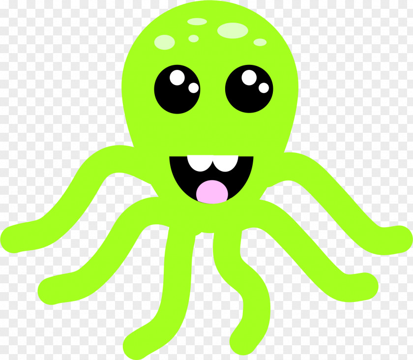 Octopus Ball Smiley Green Cartoon Clip Art PNG