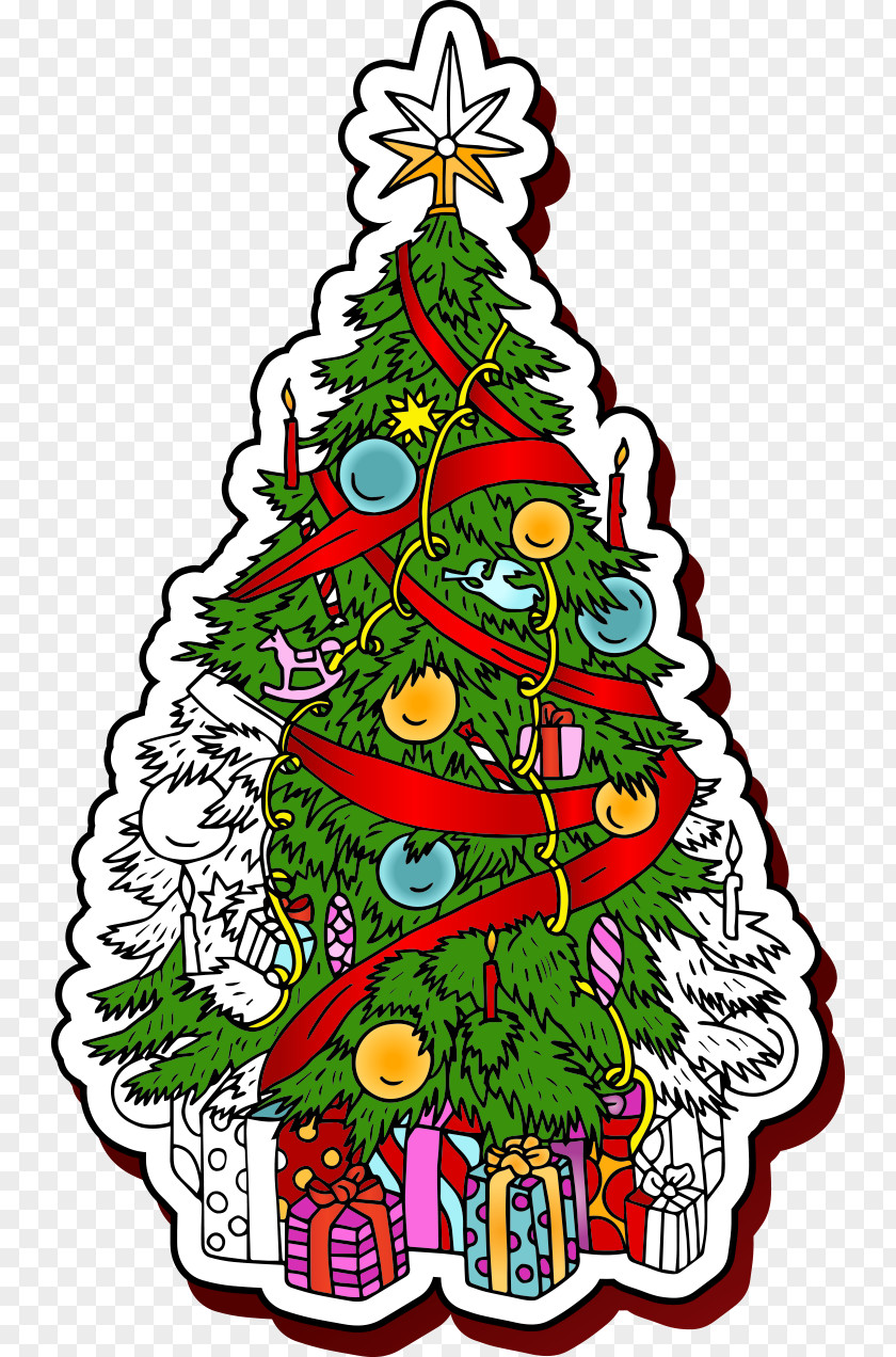 Vector Hand-painted Christmas Tree Illustration PNG