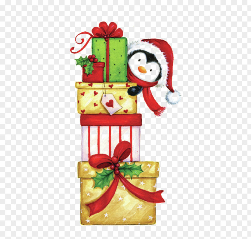 Cartoon Christmas Penguin Feeding Ornament Santa Claus Clip Art PNG
