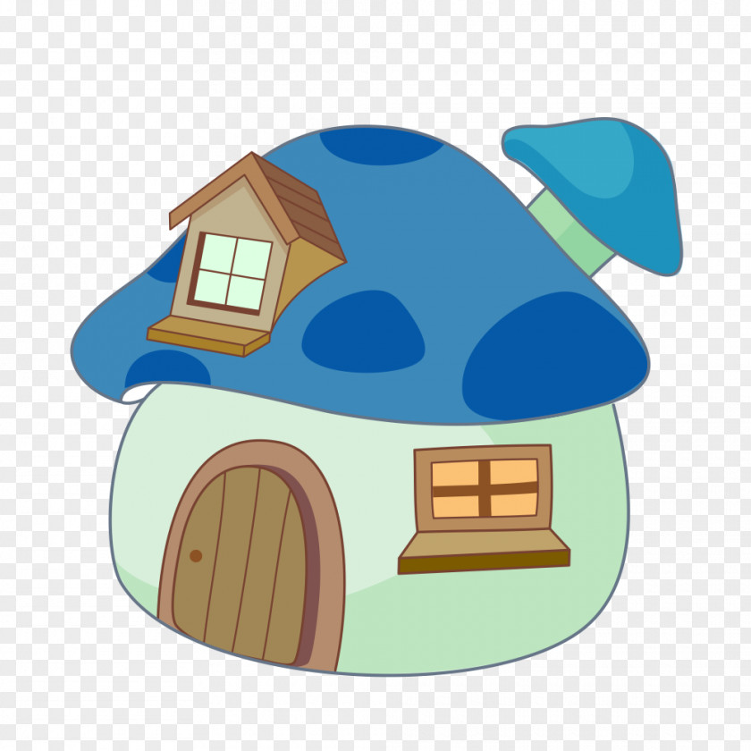 Cartoon Hand Painted Blue Mushroom House Illustration PNG