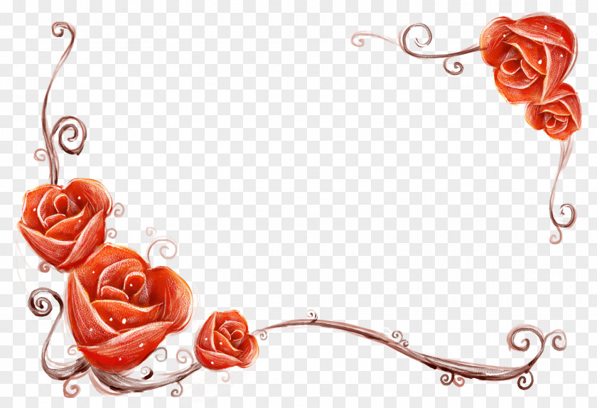 Red Rose Border Paper Flower Floral Design Painting PNG
