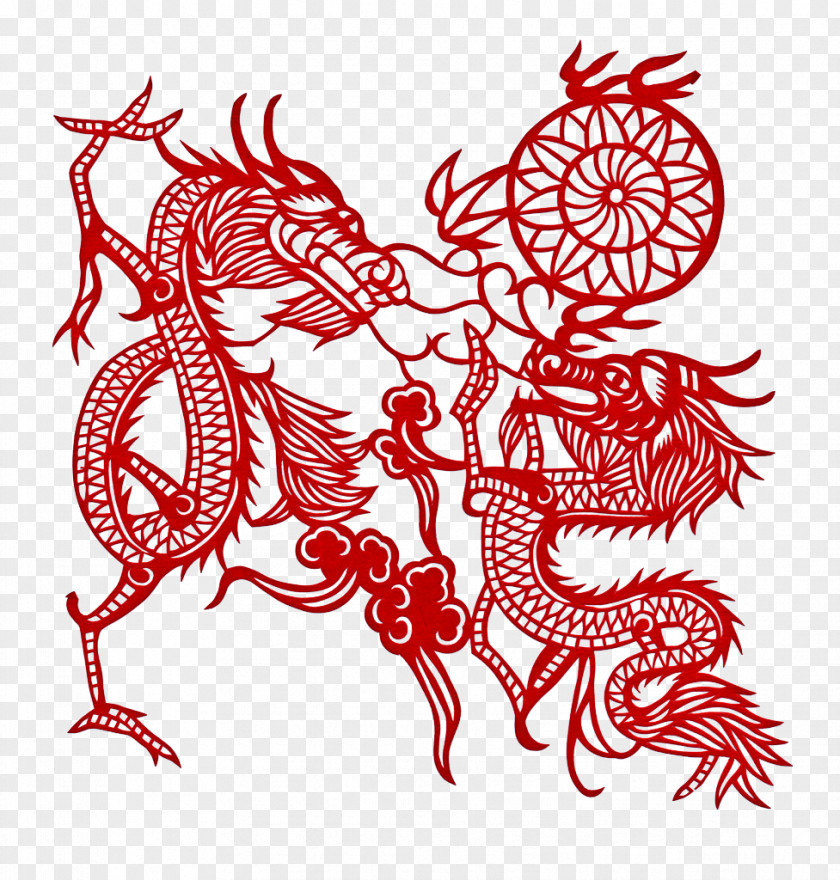 Cut The Chinese Dragon Papercutting Paper Cutting Art PNG