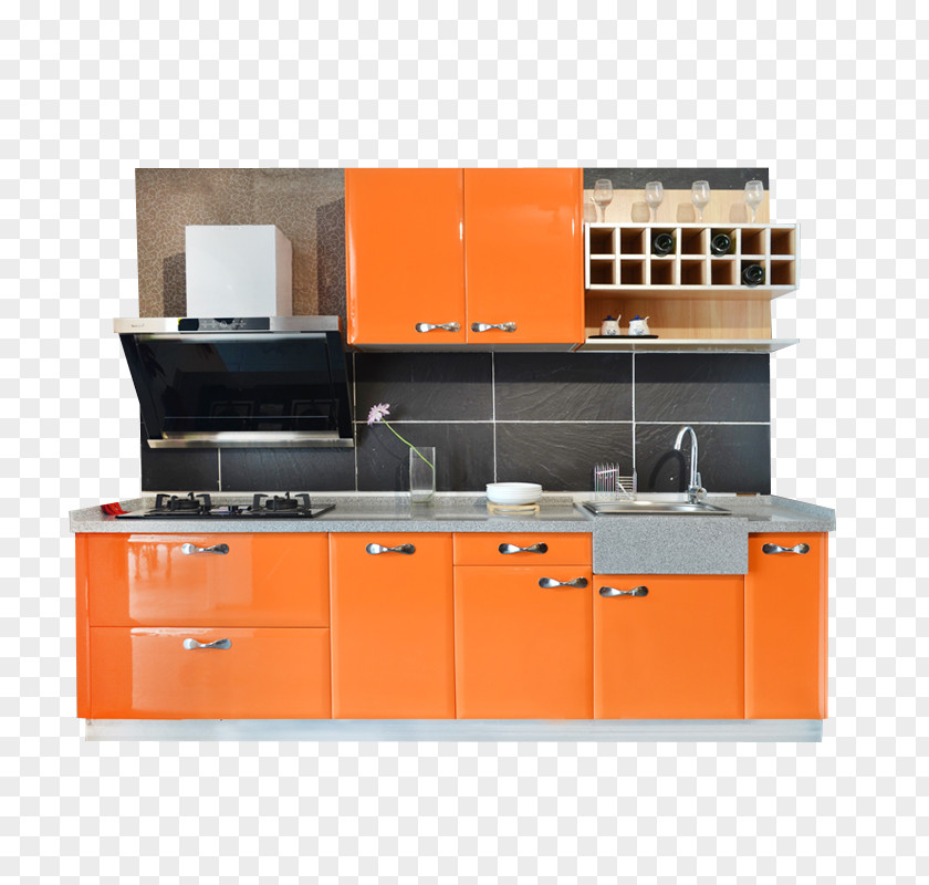 Orange Fashion Cupboard Kitchen Cabinet Cabinetry Furniture PNG
