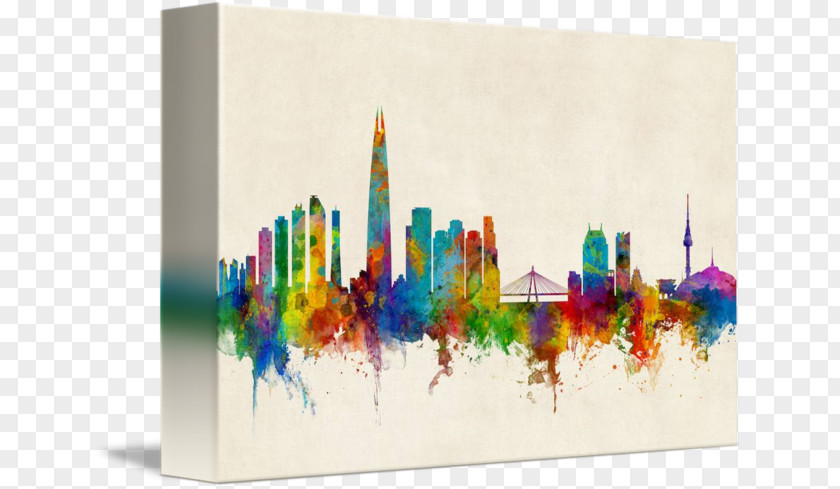 Seoul Skyline Canvas Print Printmaking Art PNG