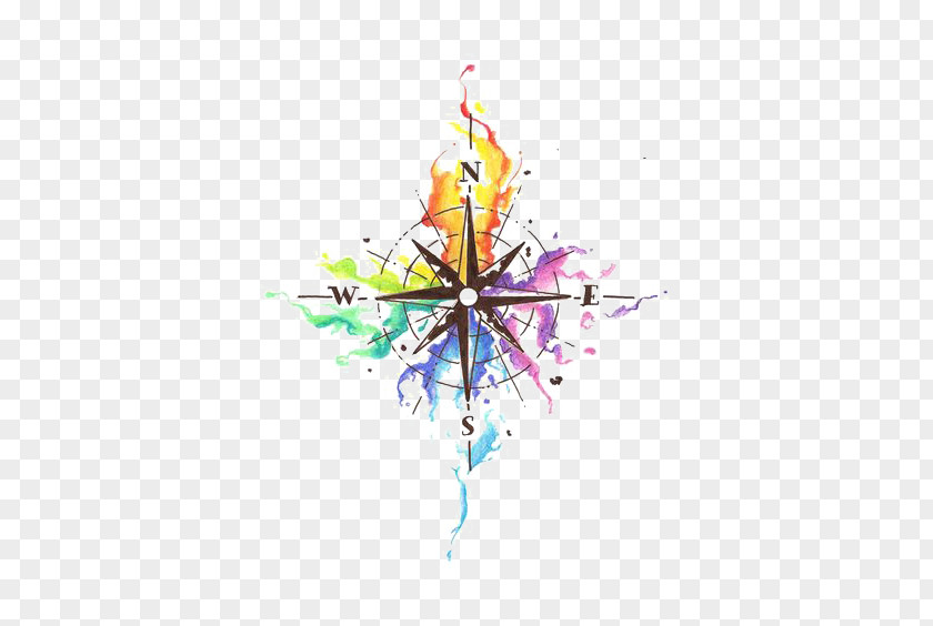 Cartoon Compass Abziehtattoo Idea Watercolor Painting PNG