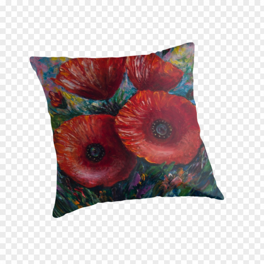 Red Poppy Throw Pillows Cushion Rectangle PNG