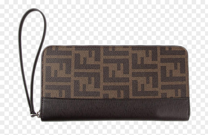Fendi Men's Coffee Color Long Section Of The Zipper Wallet Handbag PNG