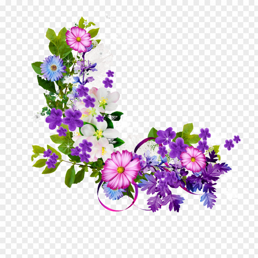 Bouquet Of Purple Flowers Border Flower PNG