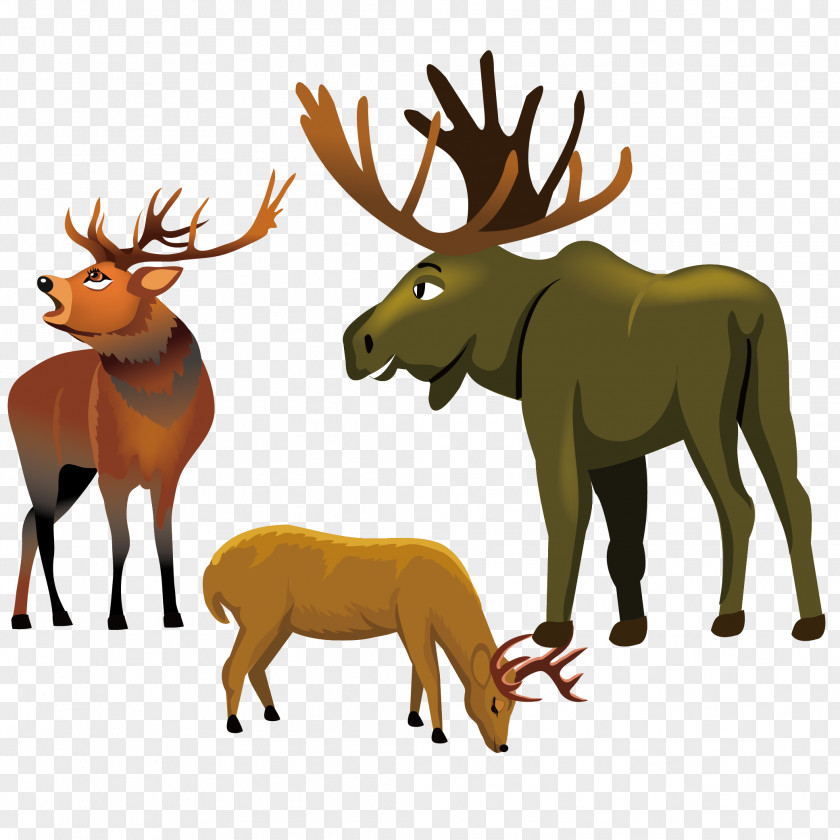 Hand-painted Elk Cartoon Vector Material Reindeer Moose Red Deer PNG