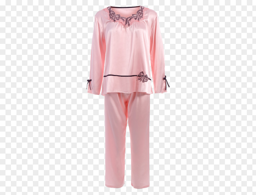 Satin Pajamas Shoulder Sleeve Pink M PNG