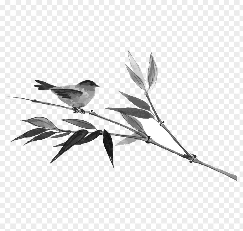 Ink Bamboo Bird PNG
