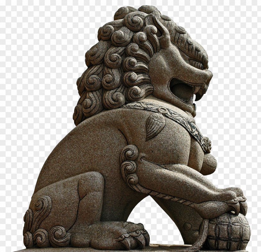 Sitting Lions Chinese Guardian Statue Sculpture PNG