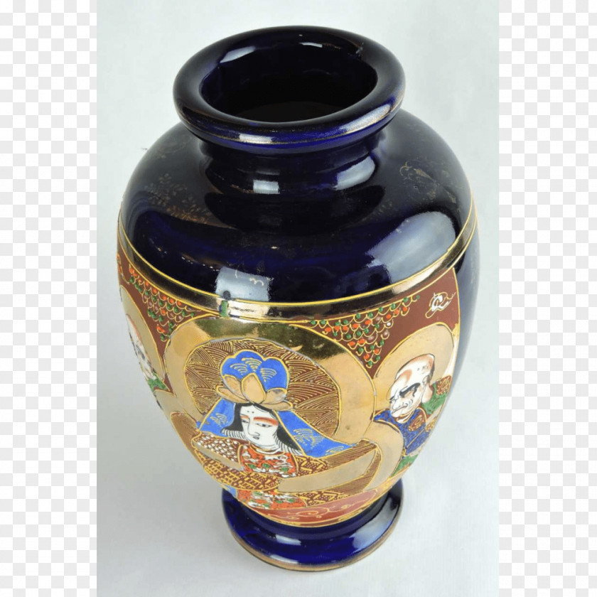 Hand Painted Ceramic Vase Pottery Cobalt Blue Urn PNG