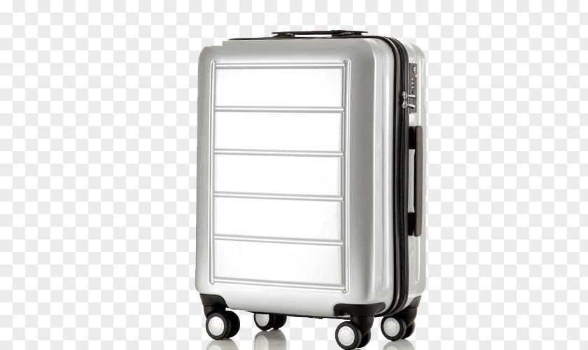 Silver Metallic Suitcase Travel Trunk Trolley PNG