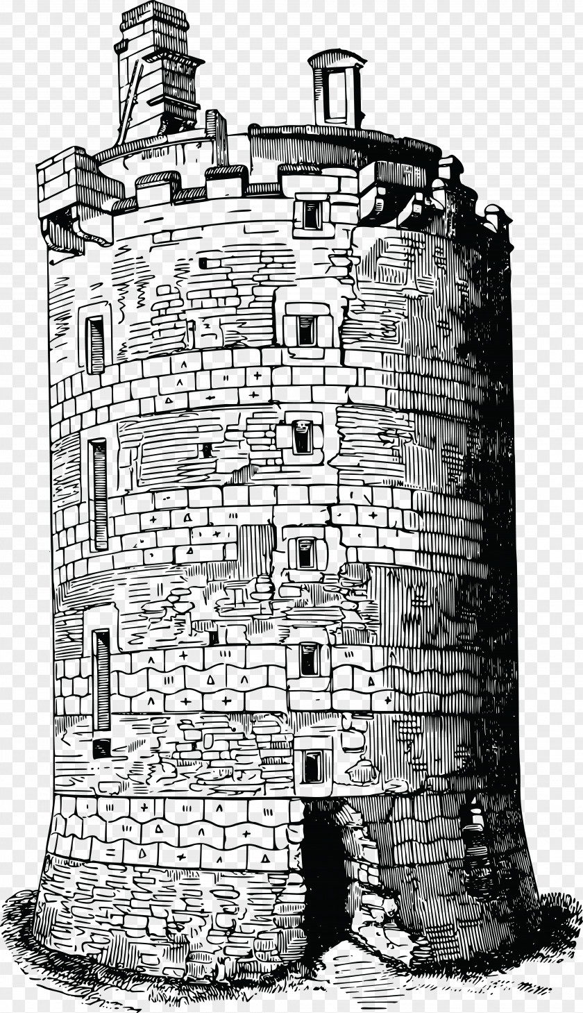 Tower Fortification Black And White Clip Art PNG