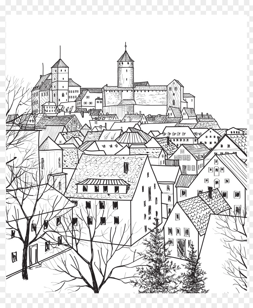 Castle Drawing Sketch PNG