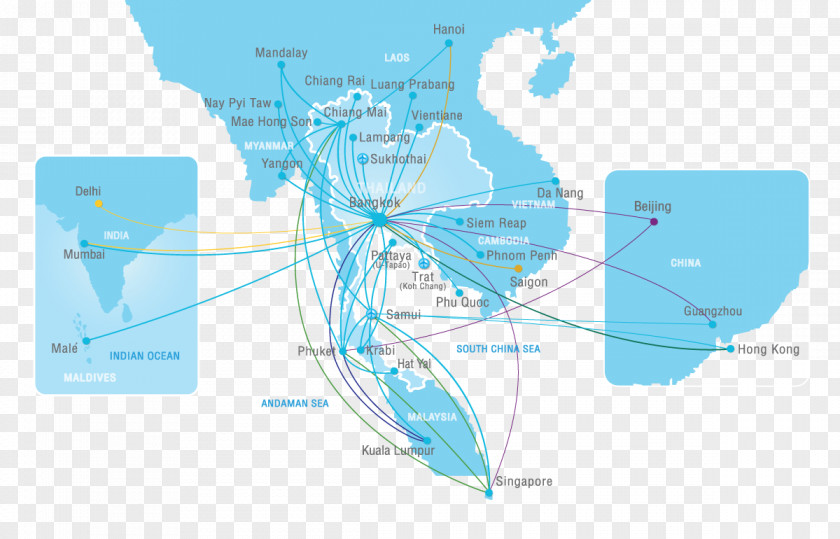 Aircraft Route Map Boutique Airline Thai Airways Bangkok PNG