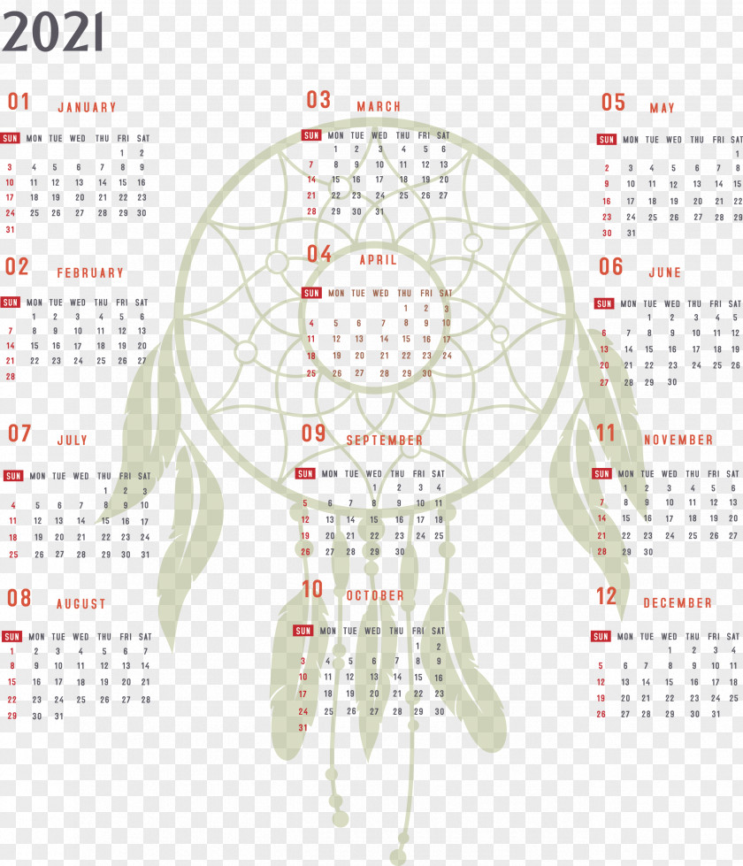 Year 2021 Calendar Printable Yearly Full PNG