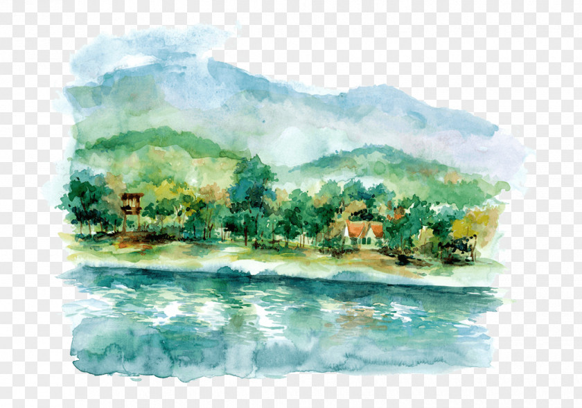 Painting Landscape Watercolor PNG