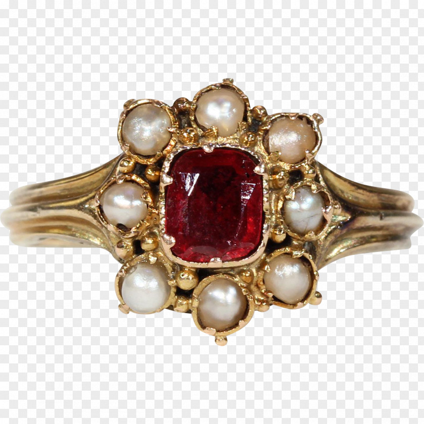 Vintage Ring Ruby Garnet Brooch Diamond PNG