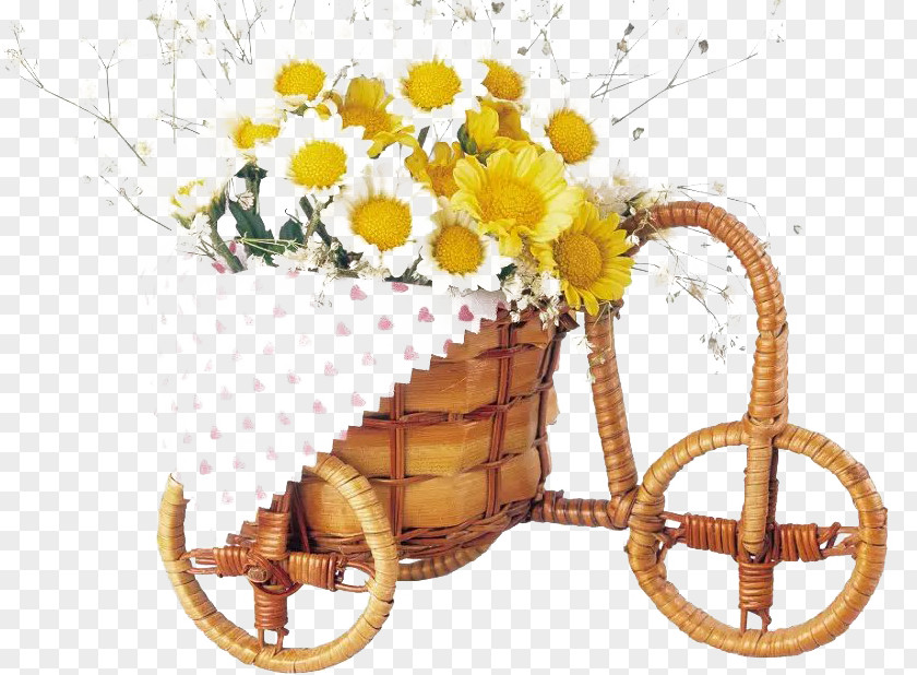 A Simple And Elegant Bamboo Basket Of Flowers PNG
