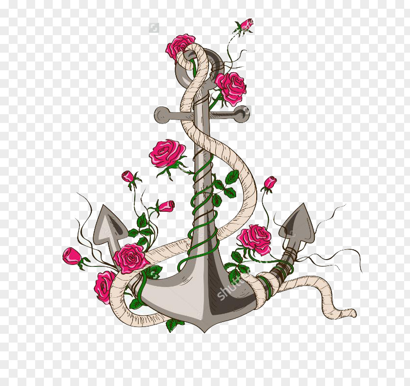 Creative Anchor Red Flowers Rose Drawing Illustration PNG