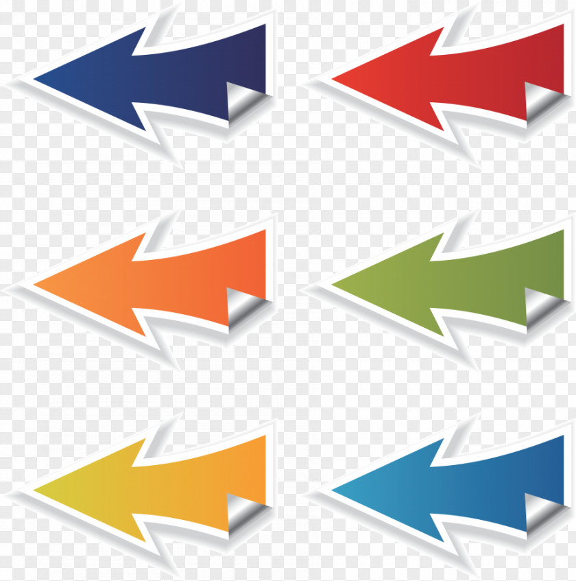 Color Paper Folding Flu Arrow Pointer Icon PNG