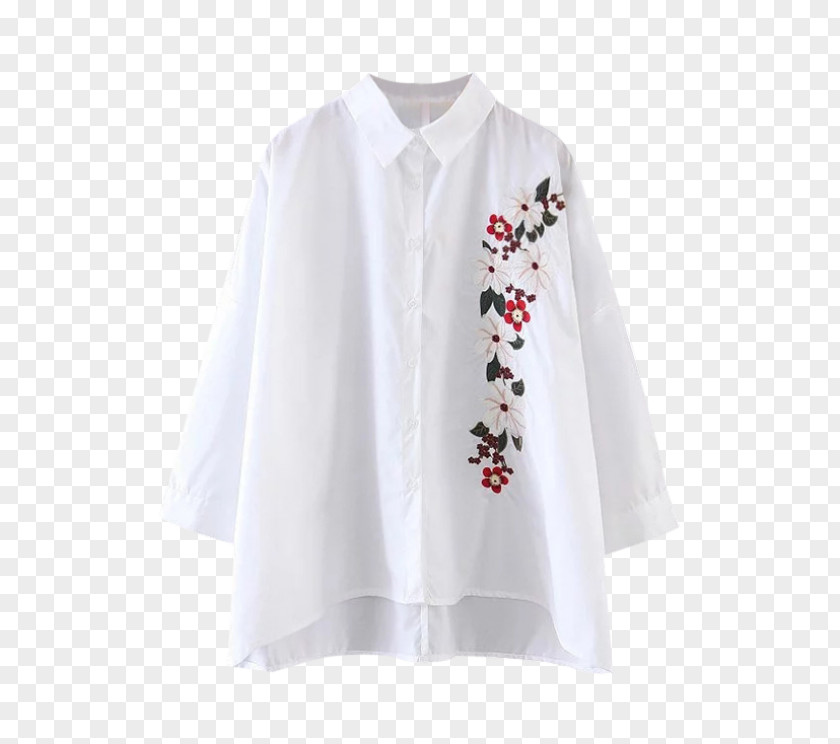 Floral Shirt Blouse Embroidery Sleeve Collar PNG