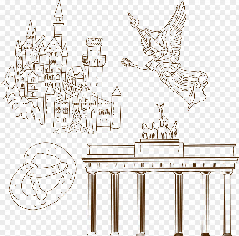 Germany European Architecture Artwork Structure Black And White Line Art Pattern PNG