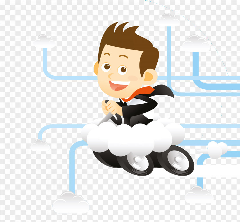 Flying Business Man Cartoon PNG