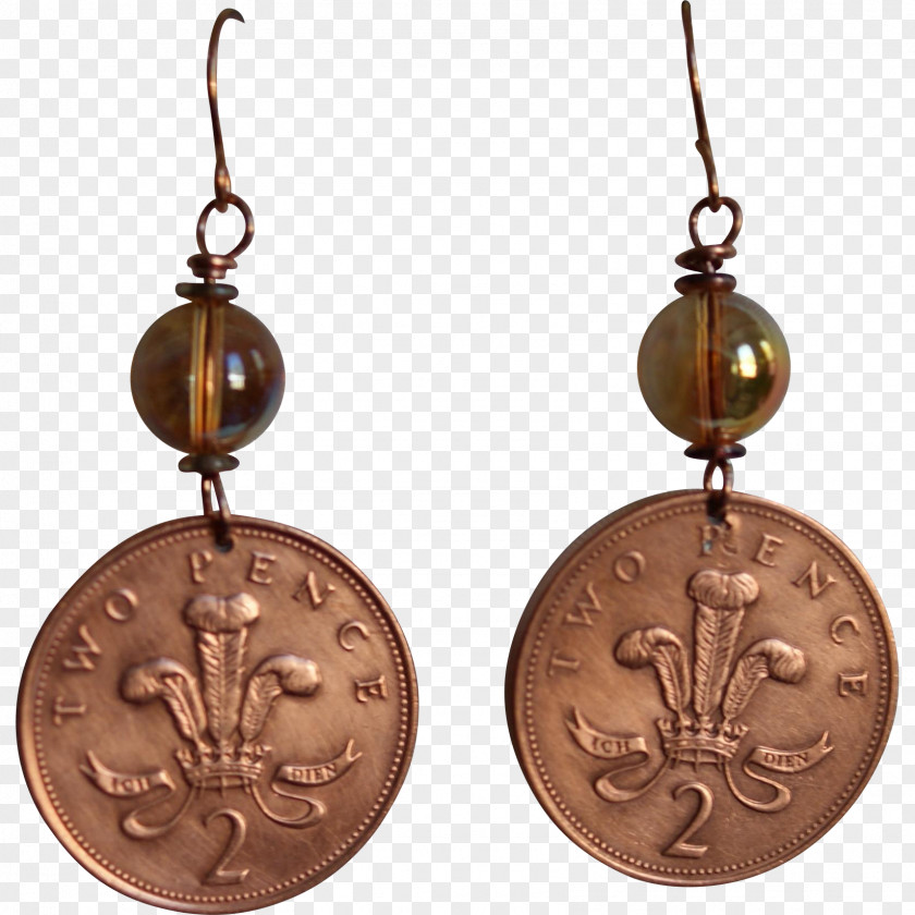 British Twentyfive Pence Coin Earring Copper PNG