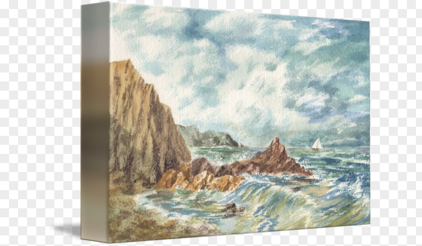 Ocean Shore Watercolor Painting Canvas Gallery Wrap Sea PNG