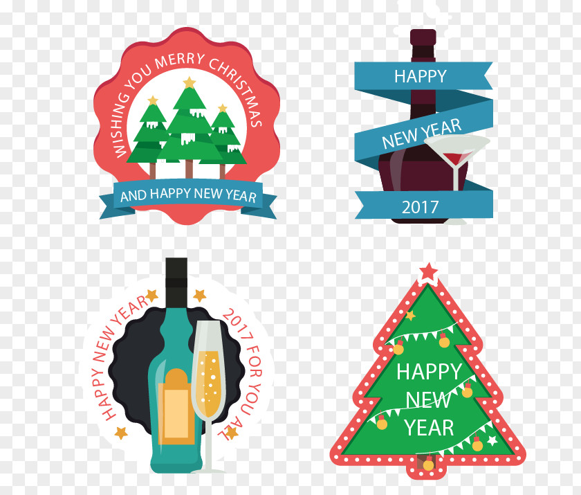 4 Holiday Trim Tabs Christmas Tree Clip Art PNG