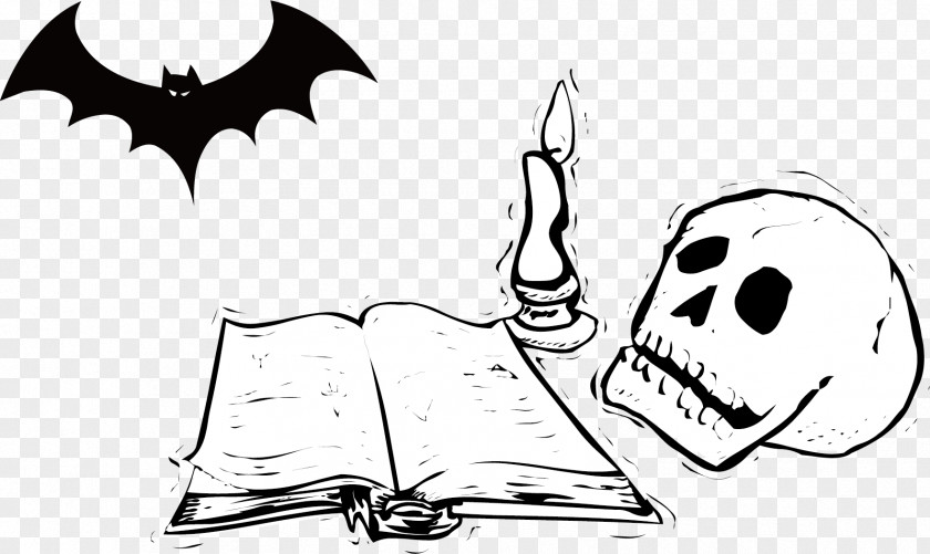Vector Skull Bat Book Black And White Cartoon Clip Art PNG