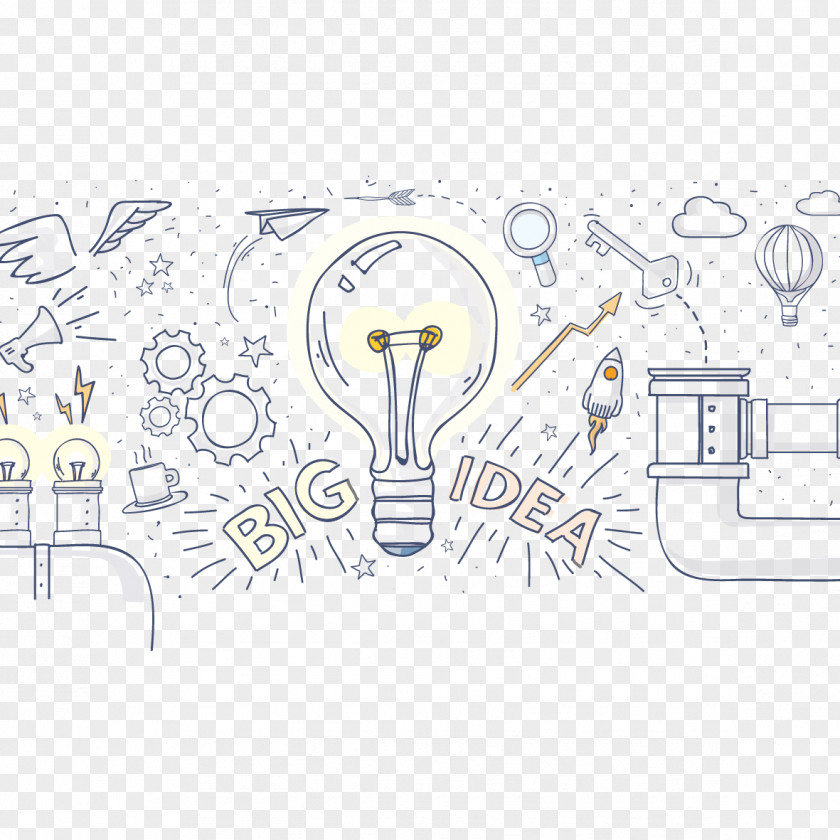 Lamp And Icons Drawing Cartoon Illustration PNG