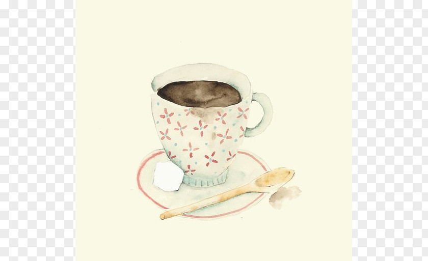 Coffee Cafe Watercolor Painting Illustrator PNG