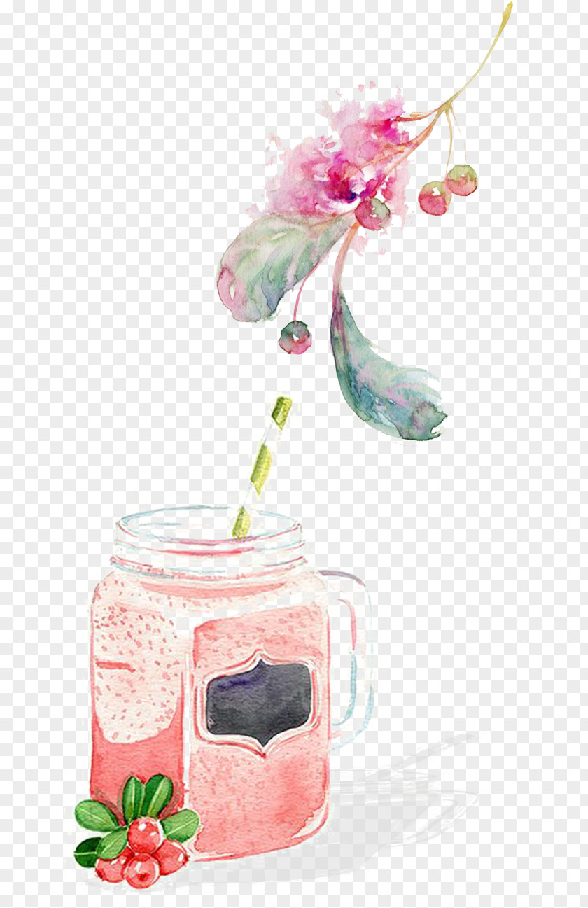 Hand-painted Cherry Juice Smoothie Coffee Latte Watercolor Painting Illustration PNG