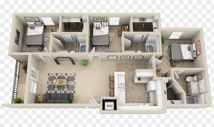 House Vie At Muncie 3D Floor Plan PNG
