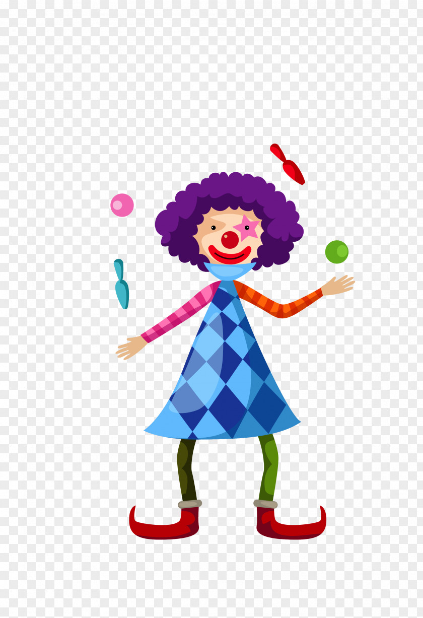 Vector Color Cartoon Juggling Clown PNG