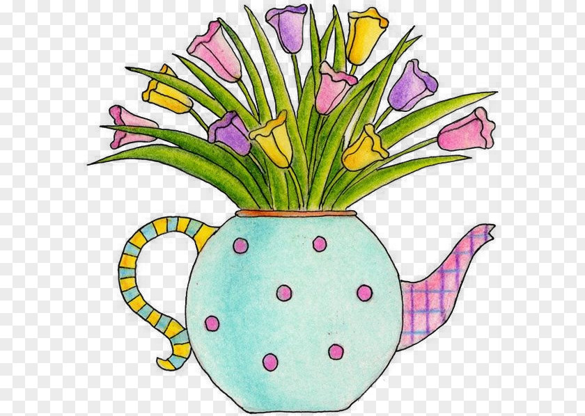Hand-painted Vase Teapot Flower Floral Design PNG