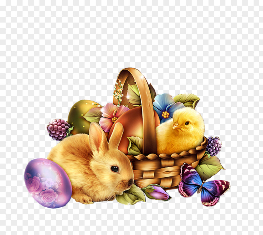 Bunny Chick Egg Basket To Pull Material Free Easter Rabbit Clip Art PNG