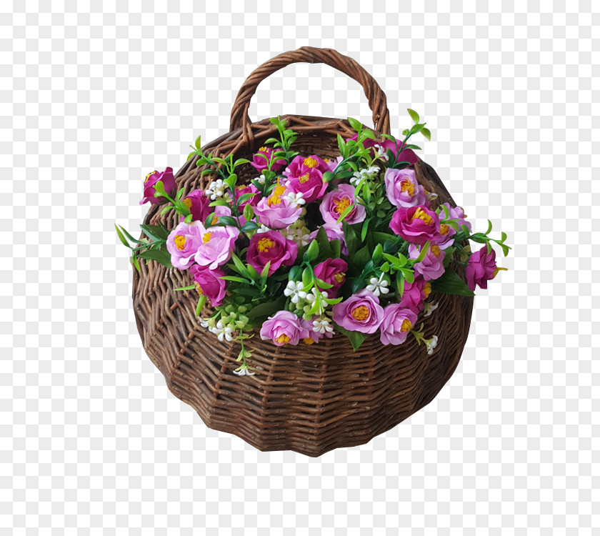 Vintage Bamboo Baskets Floral Design Wreath Flower PNG