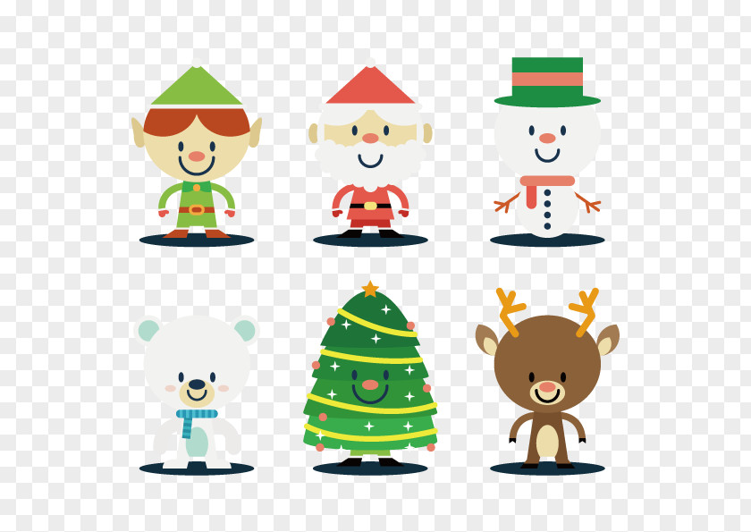 Vector Collection Of Hand-painted Christmas Figures Tree Santa Claus PNG