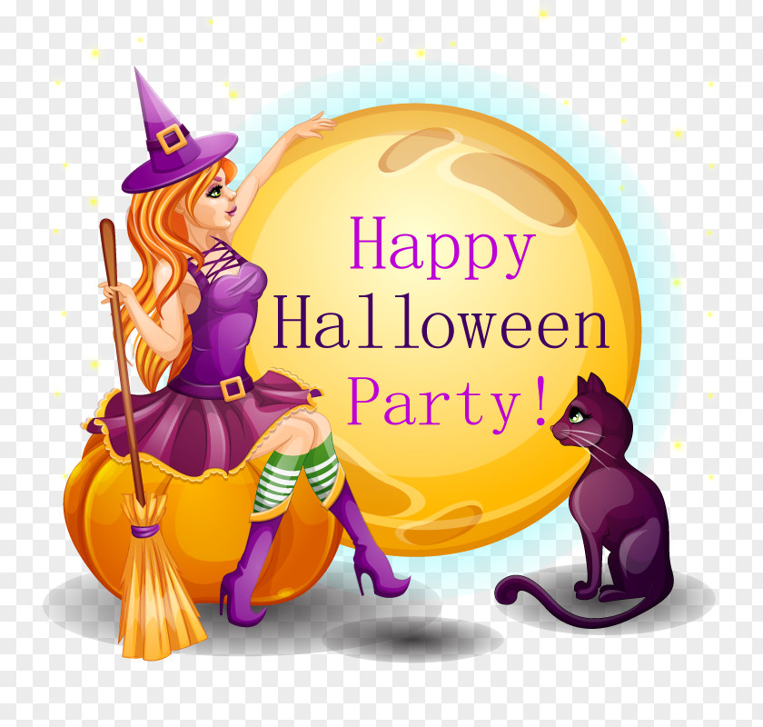 Vector Witch And Cats Moon Clip Art PNG