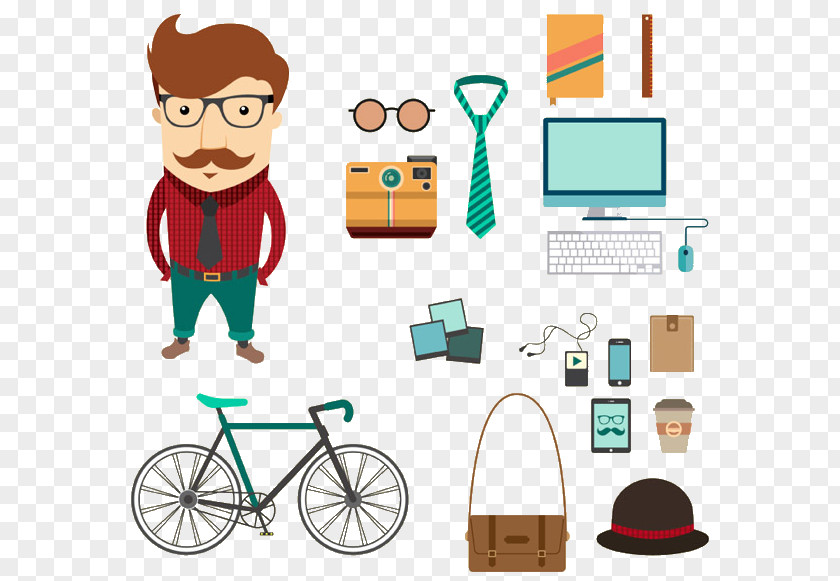 A Man's Daily Necessities Hipster Stock Photography Model Sheet Illustration PNG