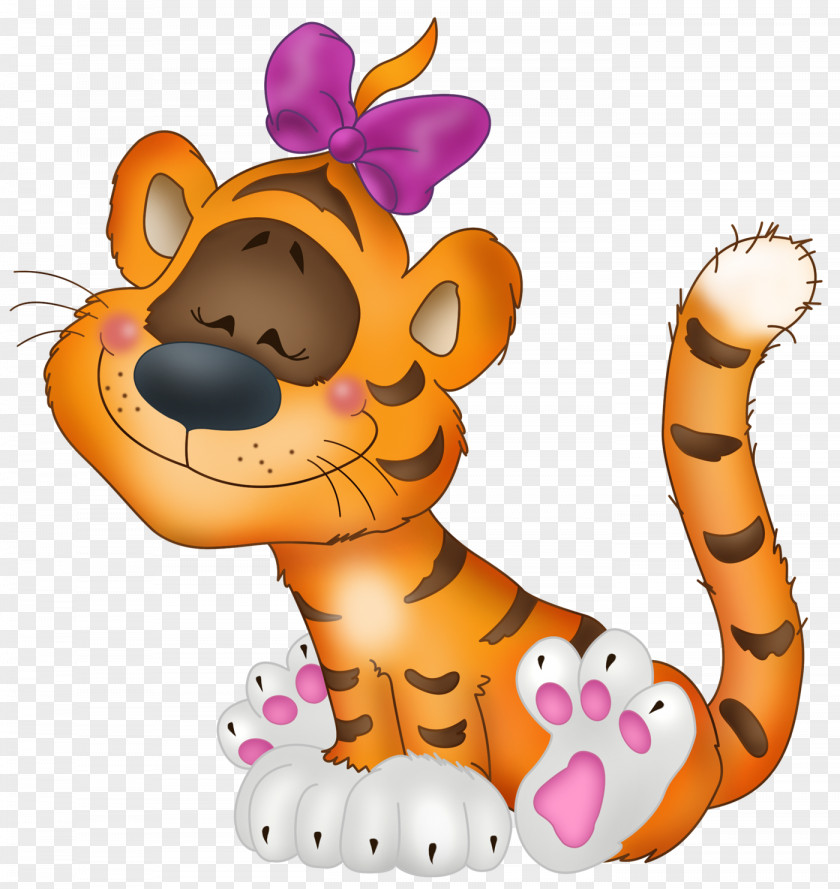 Tiger With Bow Cartoon Free Clipart Drawing Clip Art PNG