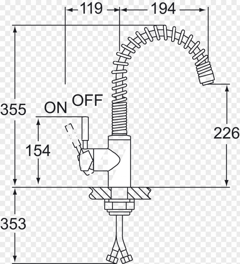 Slinky Tap Kitchen Sink Technical Drawing Paper PNG