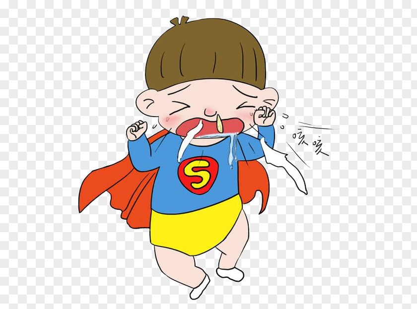 Cartoon Sick Baby Superman With Runny Nose Cough Disease Child Common Cold PNG