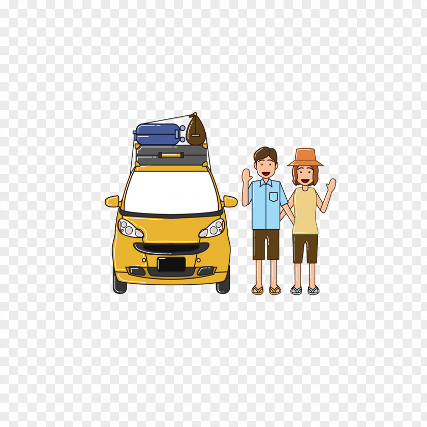 Creative Couple Traveling By Car Travel Suitcase PNG