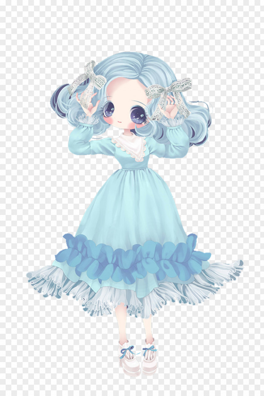 Blue-haired Princess A Little Cartoon PNG